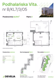2 pokoje, mieszkanie 66,51 m², piętro 3, oferta nr B/KL7/3/05, Podhalańska Vita II etap, Wrocław, Żerniki, Złotniki, ul. Podhalańska