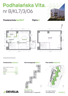 2 pokoje, mieszkanie 66,39 m², piętro 3, oferta nr B/KL7/3/06, Podhalańska Vita II etap, Wrocław, Żerniki, Złotniki, ul. Podhalańska