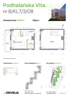 2 pokoje, mieszkanie 69,83 m², piętro 3, oferta nr B/KL7/3/08, Podhalańska Vita II etap, Wrocław, Żerniki, Złotniki, ul. Podhalańska
