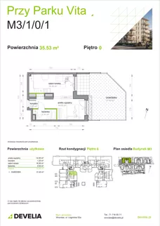 1 pokój, mieszkanie 35,53 m², parter, oferta nr M3/1/0/1, Przy Parku Vita III etap, Wrocław, Tarnogaj, Krzyki, ul. Międzyleska
