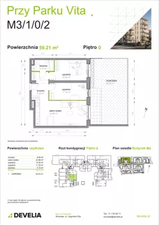 3 pokoje, mieszkanie 59,21 m², parter, oferta nr M3/1/0/2, Przy Parku Vita III etap, Wrocław, Tarnogaj, Krzyki, ul. Międzyleska