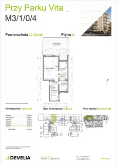 4 pokoje, mieszkanie 77,76 m², parter, oferta nr M3/1/0/4, Przy Parku Vita III etap, Wrocław, Tarnogaj, Krzyki, ul. Międzyleska