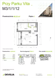 2 pokoje, mieszkanie 49,33 m², piętro 1, oferta nr M3/1/1/12, Przy Parku Vita III etap, Wrocław, Tarnogaj, Krzyki, ul. Międzyleska