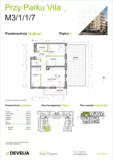 4 pokoje, mieszkanie 75,88 m², piętro 1, oferta nr M3/1/1/7, Przy Parku Vita III etap, Wrocław, Tarnogaj, Krzyki, ul. Międzyleska