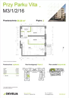 3 pokoje, mieszkanie 59,30 m², piętro 2, oferta nr M3/1/2/16, Przy Parku Vita III etap, Wrocław, Tarnogaj, Krzyki, ul. Międzyleska