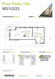 4 pokoje, mieszkanie 92,79 m², piętro 2, oferta nr M3/1/2/23, Przy Parku Vita III etap, Wrocław, Tarnogaj, Krzyki, ul. Międzyleska