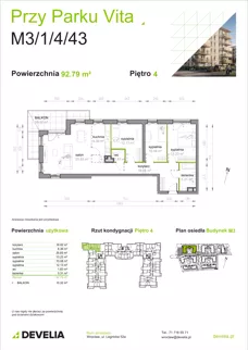 4 pokoje, mieszkanie 92,79 m², piętro 4, oferta nr M3/1/4/43, Przy Parku Vita III etap, Wrocław, Tarnogaj, Krzyki, ul. Międzyleska