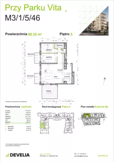 3 pokoje, mieszkanie 88,32 m², piętro 5, oferta nr M3/1/5/46, Przy Parku Vita III etap, Wrocław, Tarnogaj, Krzyki, ul. Międzyleska