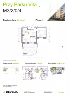 2 pokoje, mieszkanie 43,21 m², parter, oferta nr M3/2/0/4, Przy Parku Vita III etap, Wrocław, Tarnogaj, Krzyki, ul. Międzyleska