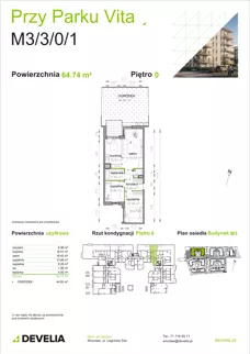 3 pokoje, mieszkanie 64,74 m², parter, oferta nr M3/3/0/1, Przy Parku Vita III etap, Wrocław, Tarnogaj, Krzyki, ul. Międzyleska