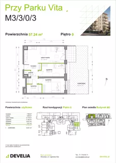 3 pokoje, mieszkanie 57,24 m², parter, oferta nr M3/3/0/3, Przy Parku Vita III etap, Wrocław, Tarnogaj, Krzyki, ul. Międzyleska