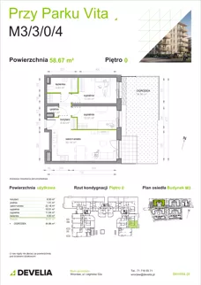 3 pokoje, mieszkanie 58,67 m², parter, oferta nr M3/3/0/4, Przy Parku Vita III etap, Wrocław, Tarnogaj, Krzyki, ul. Międzyleska