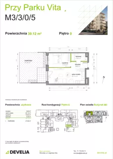 2 pokoje, mieszkanie 38,57 m², piętro 1, oferta nr M3/1/1/10, Przy Parku Vita III etap, Wrocław, Tarnogaj, Krzyki, ul. Międzyleska