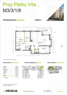 4 pokoje, mieszkanie 98,88 m², piętro 1, oferta nr M3/3/1/8, Przy Parku Vita III etap, Wrocław, Tarnogaj, Krzyki, ul. Międzyleska