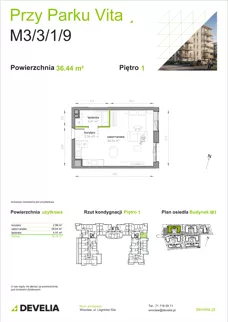 1 pokój, mieszkanie 36,44 m², piętro 1, oferta nr M3/3/1/9, Przy Parku Vita III etap, Wrocław, Tarnogaj, Krzyki, ul. Międzyleska
