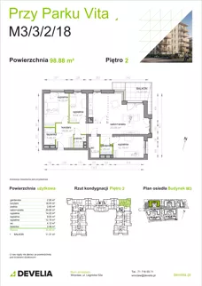 4 pokoje, mieszkanie 98,88 m², piętro 2, oferta nr M3/3/2/18, Przy Parku Vita III etap, Wrocław, Tarnogaj, Krzyki, ul. Międzyleska