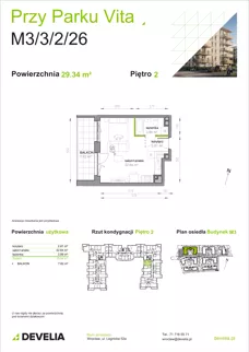 1 pokój, mieszkanie 29,34 m², piętro 2, oferta nr M3/3/2/26, Przy Parku Vita III etap, Wrocław, Tarnogaj, Krzyki, ul. Międzyleska