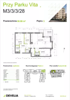 4 pokoje, mieszkanie 98,88 m², piętro 3, oferta nr M3/3/3/28, Przy Parku Vita III etap, Wrocław, Tarnogaj, Krzyki, ul. Międzyleska