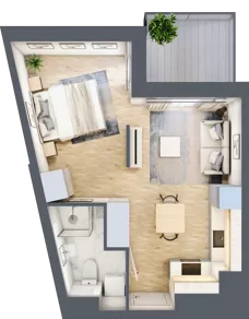 1 pokój, mieszkanie 32,99 m², piętro 1, oferta nr B.5, Apartamenty Kapitanat bud. B, Gdańsk, Śródmieście, ul. Stępkarska / Wiosny Ludów