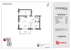 3 pokoje, mieszkanie 53,39 m², piętro 1, oferta nr B21, Apartamenty Vinea, Toruń, Jakubskie Przedmieście, ul. Winnica 25-27