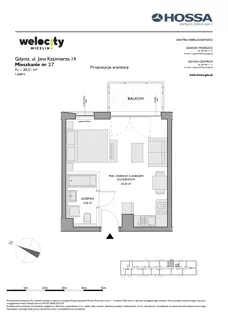 1 pokój, mieszkanie 28,51 m², piętro 1, oferta nr WW/JK14/27, Welocity Wiczlino, Gdynia, Chwarzno-Wiczlino, ul. Jana Kazimierza