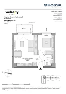 2 pokoje, mieszkanie 38,82 m², piętro 2, oferta nr WW/B4/32, Welocity Wiczlino, Gdynia, Chwarzno-Wiczlino, ul. Jana Kazimierza
