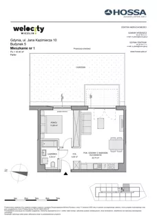 2 pokoje, mieszkanie 43,99 m², piętro 1, oferta nr WW/B1/10, Welocity Wiczlino, Gdynia, Chwarzno-Wiczlino, ul. Jana Kazimierza