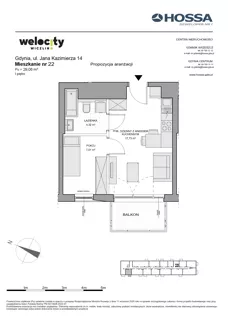 2 pokoje, mieszkanie 29,06 m², piętro 1, oferta nr WW/JK14/22, Welocity Wiczlino, Gdynia, Chwarzno-Wiczlino, ul. Jana Kazimierza
