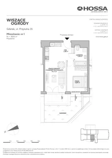 2 pokoje, mieszkanie 38,42 m², parter, oferta nr WO/P35/1, Wiszące Ogrody, Gdańsk, Jasień, Kiełpinek, ul. Przytulna