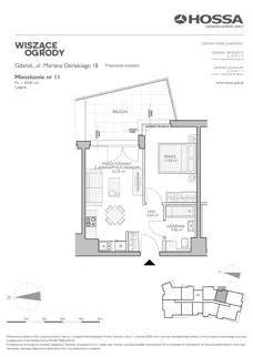 2 pokoje, mieszkanie 34,81 m², piętro 1, oferta nr WO/O18/11, Wiszące Ogrody, Gdańsk, Jasień, Kiełpinek, ul. Przytulna