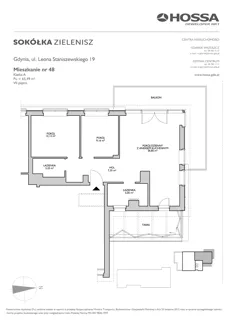 3 pokoje, mieszkanie 65,49 m², piętro 7, oferta nr SZ/S19/A/48, Sokółka Zielenisz, Gdynia, Chwarzno-Wiczlino, ul. bpa Baranauskasa