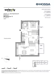 3 pokoje, mieszkanie 64,71 m², piętro 1, oferta nr WW/B4/15, Welocity Wiczlino, Gdynia, Chwarzno-Wiczlino, ul. Jana Kazimierza