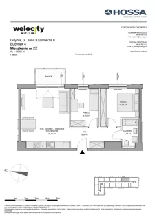 3 pokoje, mieszkanie 59,61 m², piętro 1, oferta nr WW/B4/22, Welocity Wiczlino, Gdynia, Chwarzno-Wiczlino, ul. Jana Kazimierza