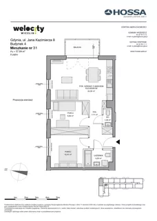 3 pokoje, mieszkanie 57,64 m², piętro 2, oferta nr WW/B4/31, Welocity Wiczlino, Gdynia, Chwarzno-Wiczlino, ul. Jana Kazimierza