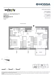 3 pokoje, mieszkanie 54,46 m², piętro 2, oferta nr WW/B5/32, Welocity Wiczlino, Gdynia, Chwarzno-Wiczlino, ul. Jana Kazimierza