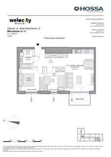 3 pokoje, mieszkanie 52,68 m², piętro 1, oferta nr WW/JK12/16, Welocity Wiczlino, Gdynia, Chwarzno-Wiczlino, ul. Jana Kazimierza