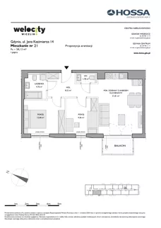 3 pokoje, mieszkanie 58,13 m², piętro 1, oferta nr WW/JK14/21, Welocity Wiczlino, Gdynia, Chwarzno-Wiczlino, ul. Jana Kazimierza