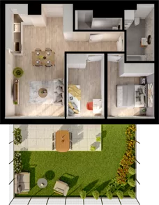 3 pokoje, mieszkanie 57,55 m², parter, oferta nr WO/P33/1, Wiszące Ogrody, Gdańsk, Jasień, Kiełpinek, ul. Przytulna