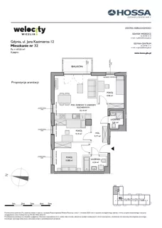 4 pokoje, mieszkanie 69,03 m², piętro 2, oferta nr WW/JK12/32, Welocity Wiczlino, Gdynia, Chwarzno-Wiczlino, ul. Jana Kazimierza