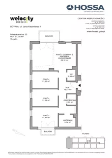 4 pokoje, mieszkanie 91,35 m², piętro 3, oferta nr WW/B14/32, Welocity Wiczlino, Gdynia, Chwarzno-Wiczlino, ul. Jana Kazimierza