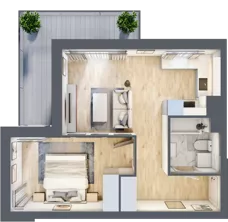 2 pokoje, mieszkanie 41,34 m², piętro 1, oferta nr A.01.M003, Złota Wilga, Warszawa, Praga Południe, Gocław, ul. Złotej Wilgi 2