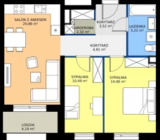 3 pokoje, mieszkanie 61,38 m², piętro 1, oferta nr A.A2.1.M5, Osiedle EMaya, Wrocław, Żerniki, Fabryczna, ul. Ernsta Maya