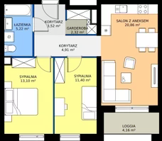 3 pokoje, mieszkanie 61,33 m², piętro 1, oferta nr A.A1.1.M2, Osiedle EMaya, Wrocław, Żerniki, Fabryczna, ul. Ernsta Maya