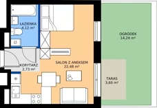 1 pokój, mieszkanie 29,33 m², piętro 1, oferta nr B.B3.1.M8, Osiedle EMaya, Wrocław, Żerniki, Fabryczna, ul. Ernsta Maya