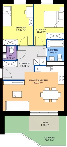 3 pokoje, mieszkanie 62,01 m², parter, oferta nr B.B2.0.M1, Osiedle EMaya, Wrocław, Żerniki, Fabryczna, ul. Ernsta Maya