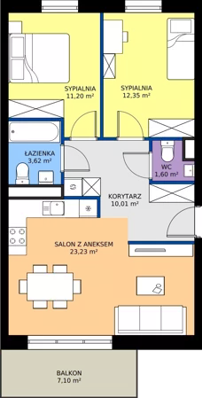3 pokoje, mieszkanie 62,01 m², piętro 1, oferta nr B.B3.1.M12, Osiedle EMaya, Wrocław, Żerniki, Fabryczna, ul. Ernsta Maya