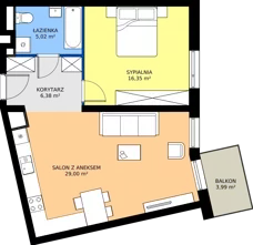 2 pokoje, mieszkanie 56,75 m², piętro 2, oferta nr B.B2.2.M15, Osiedle EMaya, Wrocław, Żerniki, Fabryczna, ul. Ernsta Maya