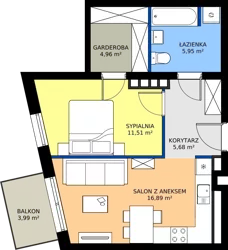 2 pokoje, mieszkanie 44,99 m², piętro 1, oferta nr B.B3.1.M11, Osiedle EMaya, Wrocław, Żerniki, Fabryczna, ul. Ernsta Maya
