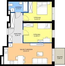 3 pokoje, mieszkanie 62,45 m², piętro 1, oferta nr B.B2.1.M9, Osiedle EMaya, Wrocław, Żerniki, Fabryczna, ul. Ernsta Maya