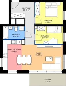 3 pokoje, mieszkanie 66,02 m², piętro 1, oferta nr B.B3.1.M9, Osiedle EMaya, Wrocław, Żerniki, Fabryczna, ul. Ernsta Maya